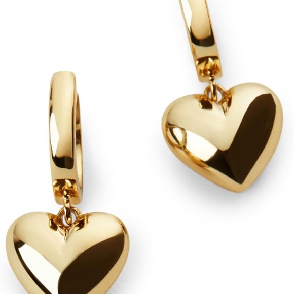 Brand New Puffed Heart Earrings in 14K Gold Plated, Silver Rhodium Plated & Mixe - Picture 1 of 7